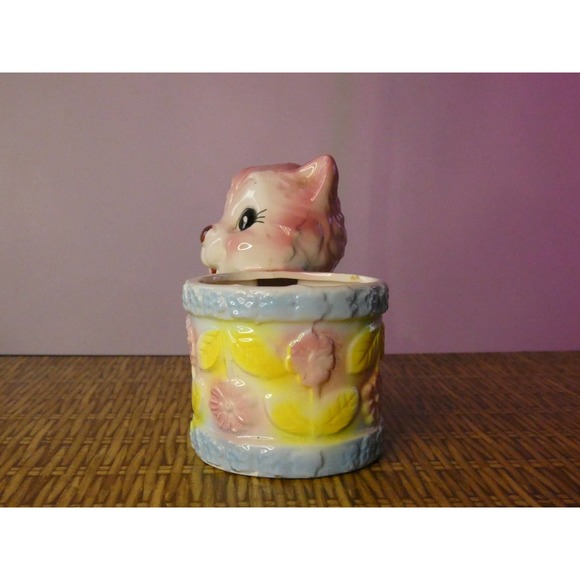 Vintage Pink Anthropomorphic Cat KLC Japan Planter - Picture 2 of 6